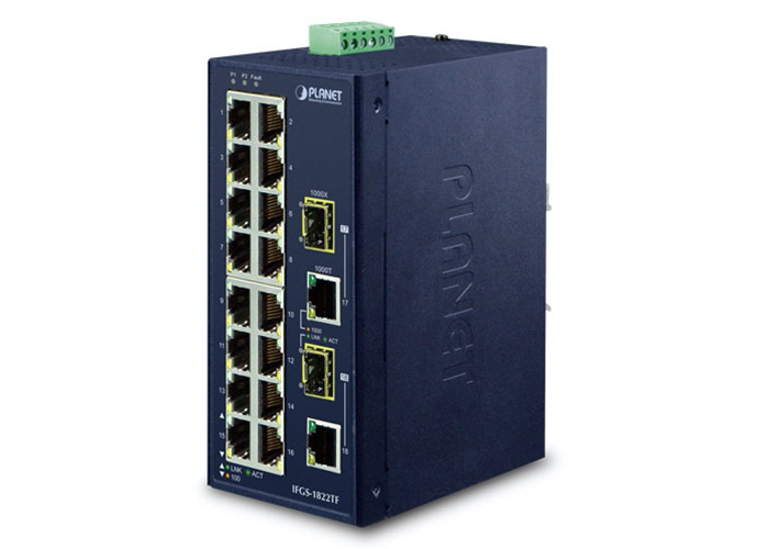 Foto Switch Ethernet con dieciséis puertos 10/100TX y dos interfaces combo Gigabit TP/SFP.